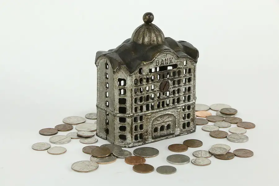 Main image of Cast Iron Bank Building Antique Coin Bank