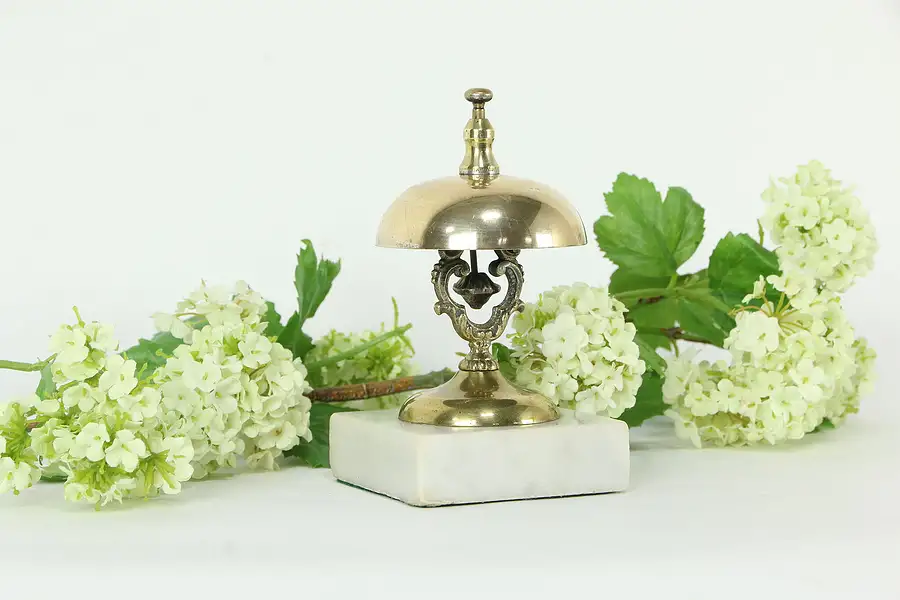 Main image of Victorian Antique Brass Hotel or Counter Bell, Marble Base, Pat 1874