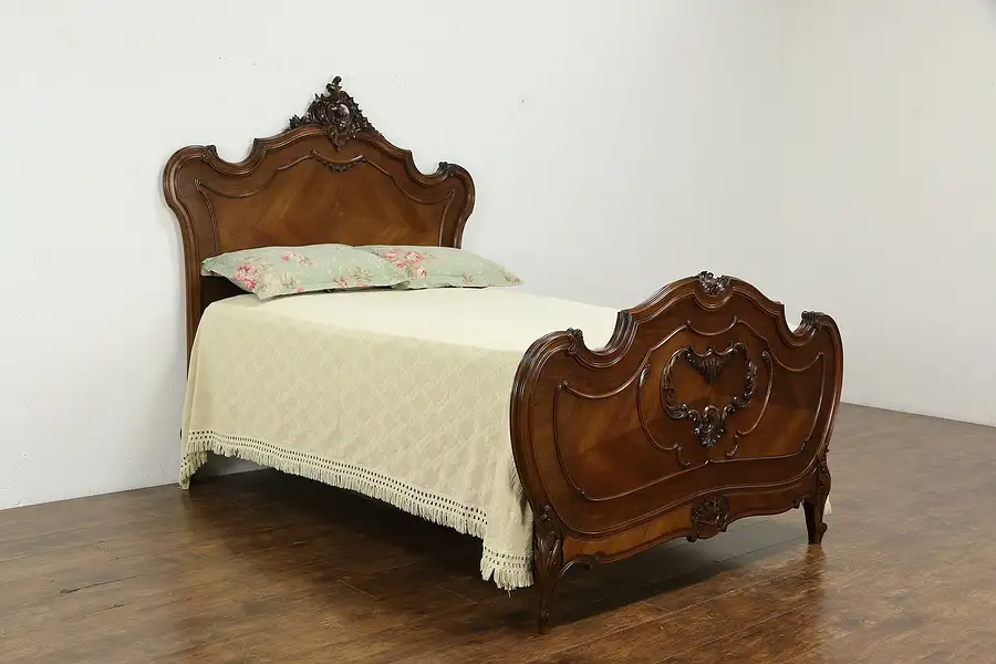 Main image of Louis XV Style Antique French Full Double Size Hand Carved Walnut Bed