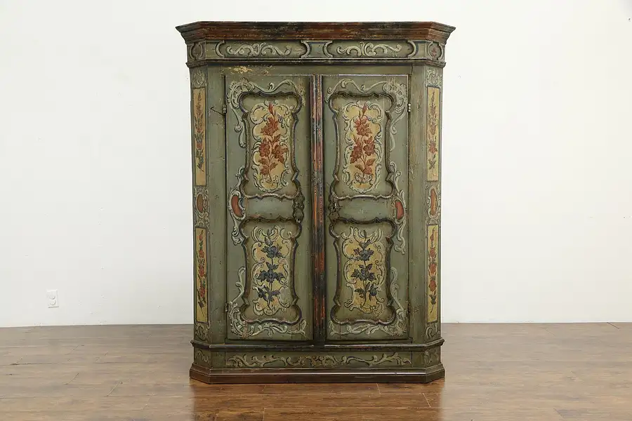 Main image of Bavarian Antique 1700 Hand Painted Pine Armoire, Secret Compartment