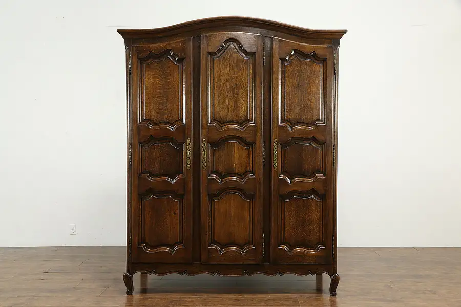 Main image of Country French Antique Oak Triple Armoire, Wardrobe or Closet, Arch Top