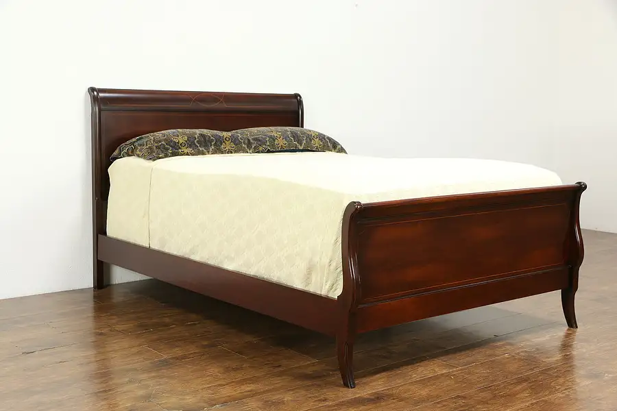 Main image of Traditional Mahogany Vintage Full or Double Size Sleigh Bed, White