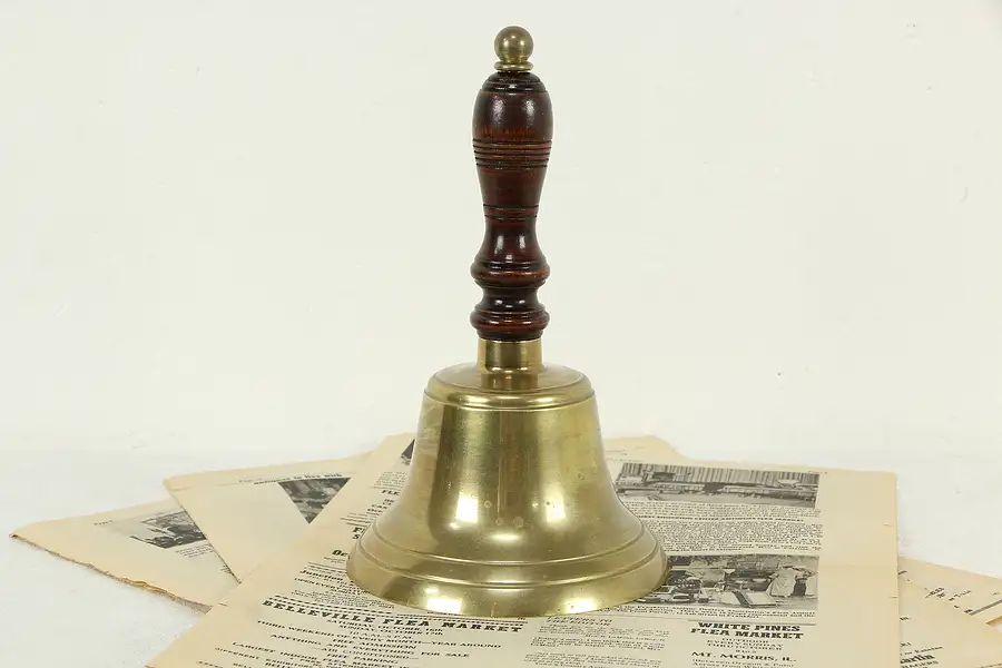 Main image of Brass Antique English Schoolmaster Bell, Mahogany Handle