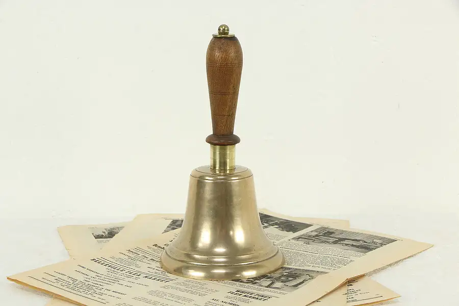 Main image of Brass Antique English Schoolmaster Bell, Mahogany Handle