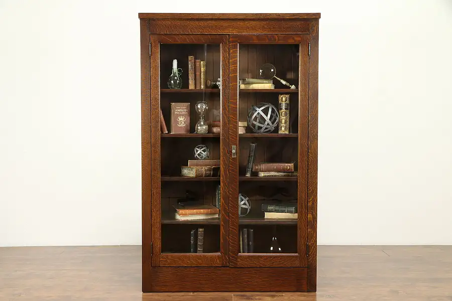 Main image of Oak Arts & Crafts MIssion Oak Antique Craftsman Bookcase, Wavy Glass