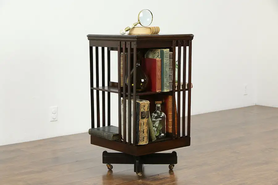 Main image of Traditional Mahogany Antique Spinning or Revolving Chairside Bookcase