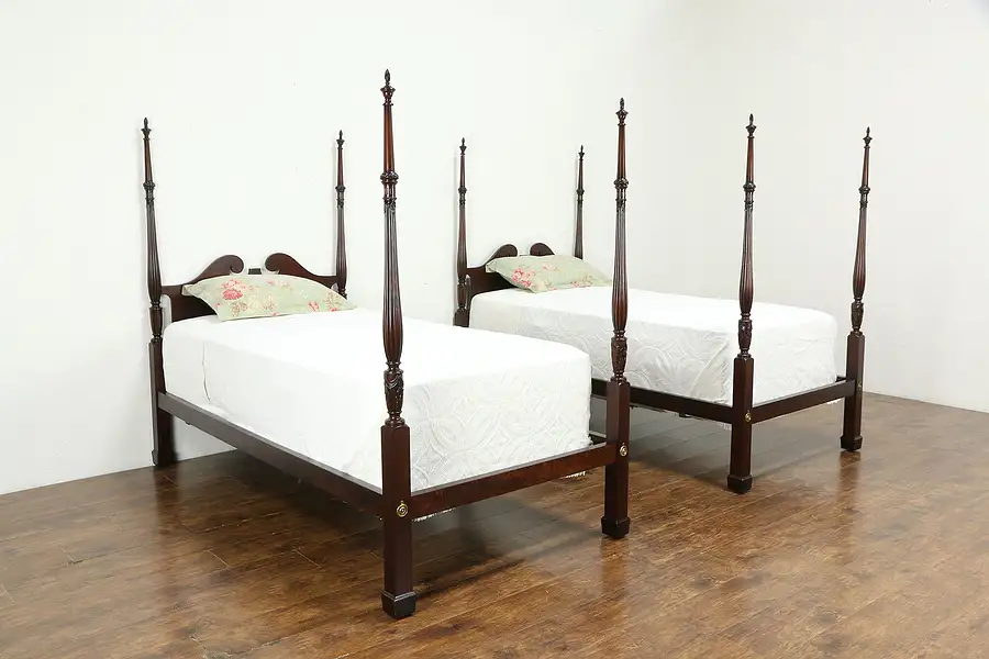 Main image of Pair of Vintage Georgian Style Mahogany Poster Twin Beds, Old Colony