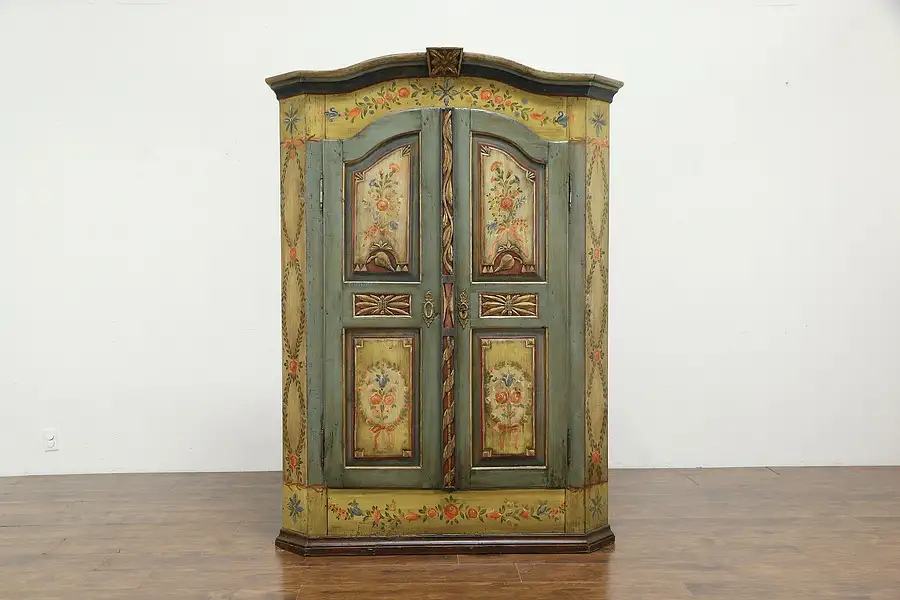 Main image of Swiss St. Gallen Antique 1800 Pine Schrank Armoire, Hand Painted Folk Art