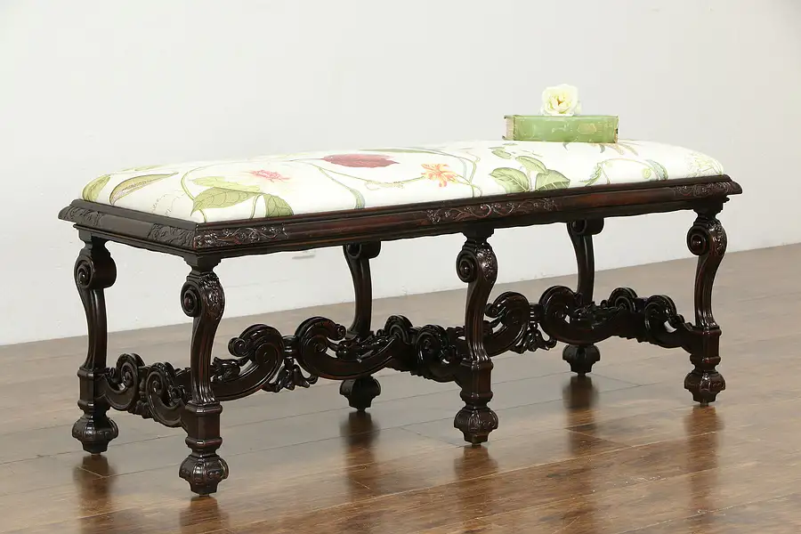 Main image of Renaissance Design Antique Carved Mahogany Hall Bench