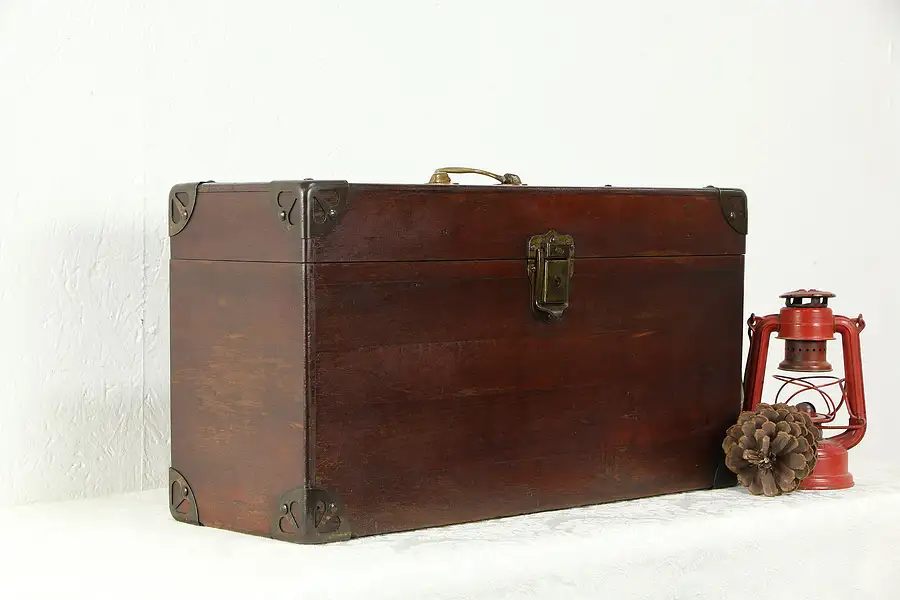 Main image of Mahogany Antique Box or Case, Corner Mounts, Brass Handle