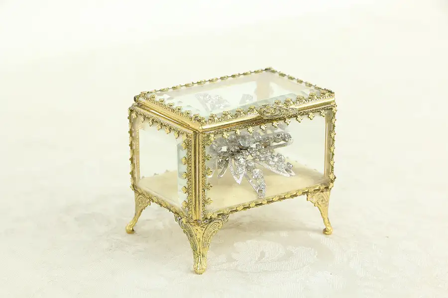 Main image of Gold Plated Beveled Glass Vintage Jewelry Box Signed Stylebuilt