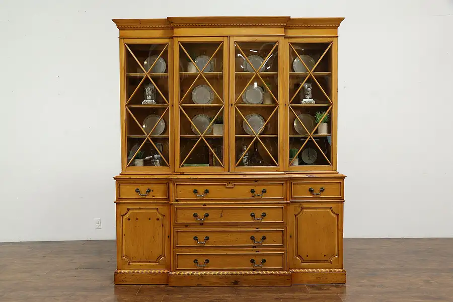 Main image of Georgian Design Pine Breakfront Vintage China Cabinet Bookcase, Saginaw