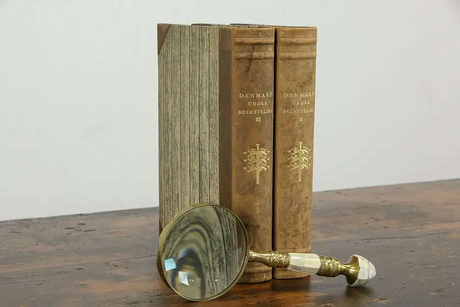 Main image of Leather Bound 2 Volume Book Set, Danish History 1947