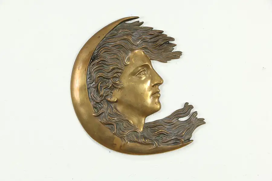 Main image of Moon & Woman in Profile, Art Nouveau Antique Bronze Sculpture Plaque