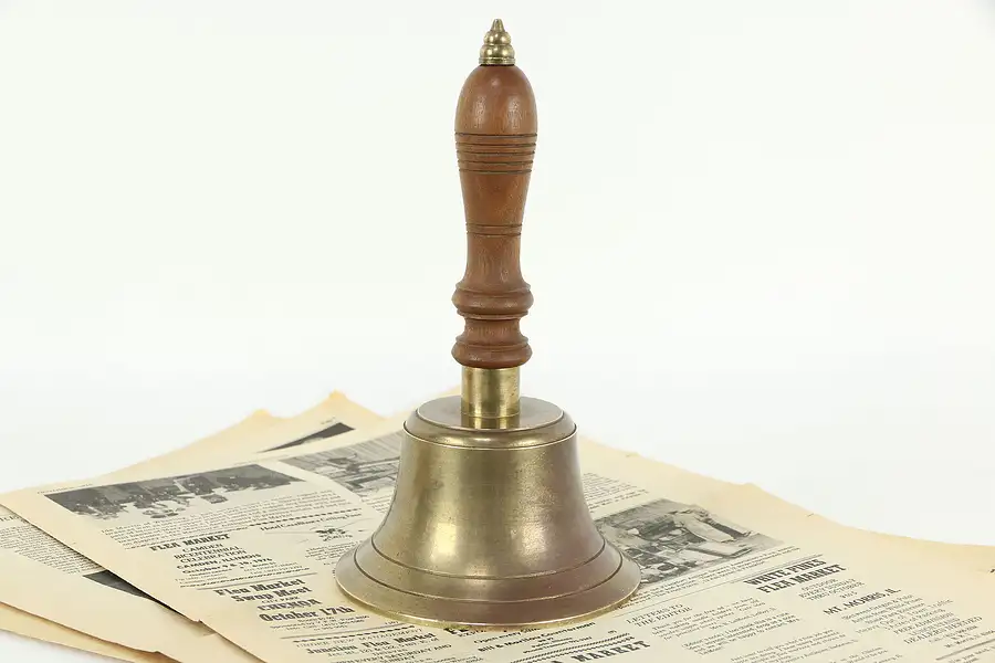 Main image of Heavy Brass Antique English Schoolmaster Bell, Cherry Handle