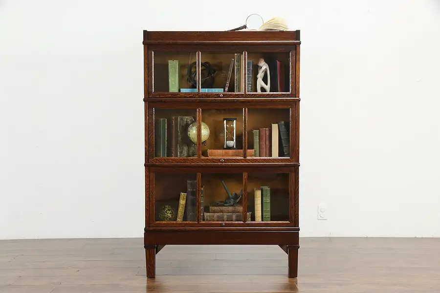 Main image of Oak Antique 3 Stack Lawyer, Office or Library Bookcase, Macey