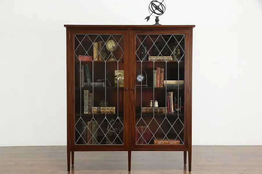 Main image of Mahogany Antique Office Bookcase, Leaded Glass Doors, Cowan Chicago