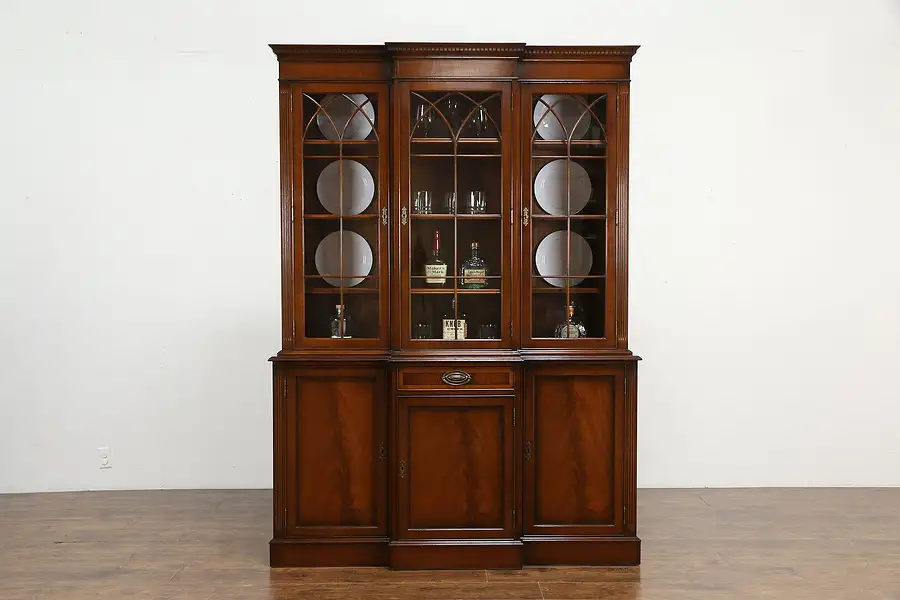 Main image of Traditional Mahogany Vintage Breakfront China Cabinet or Bookcase