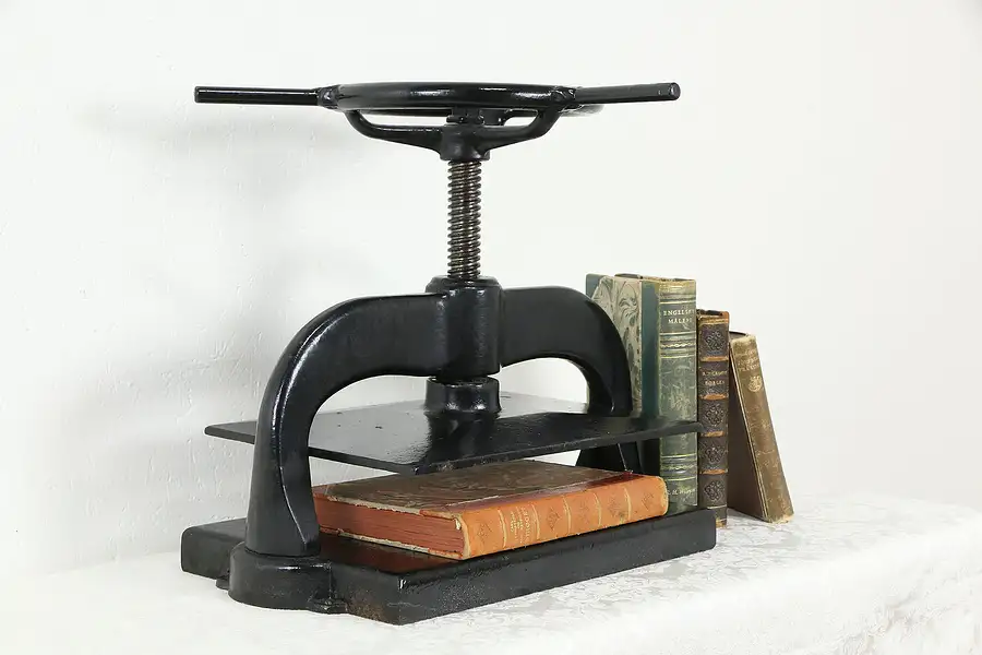 Main image of Victorian Antique 1890 Cast Iron Bookbinder Book Press, Spoke Wheel