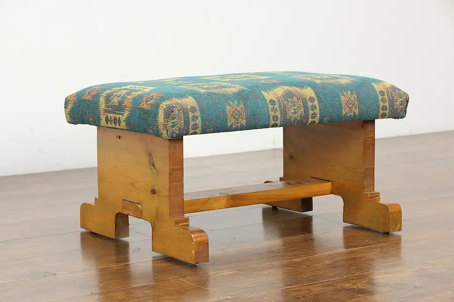 Main image of Country Pine Vintage Farmhouse Bench or Footstool, New Upholstery