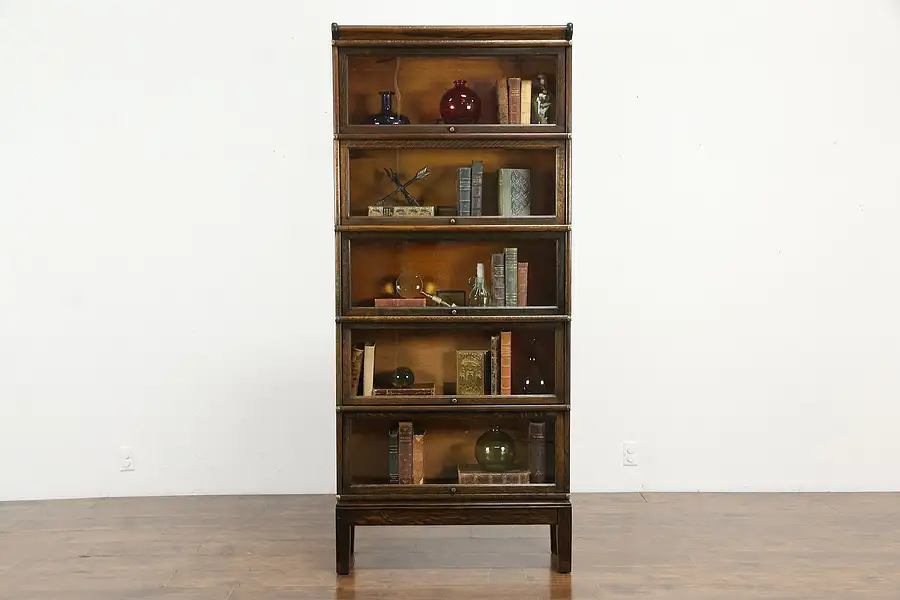 Main image of Oak Antique 5 Stack Lawyer or Office Bookcase, Wavy Glass, Globe Wernicke