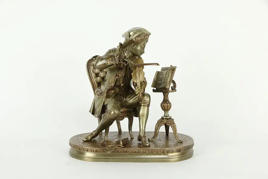 Main image of Young Violinist Statue French Antique Bronze Sculpture