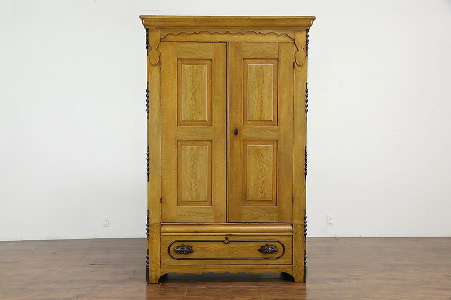 Main image of Victorian Antique Farmhouse Armoire, Wardrobe or Closet, Original Paint