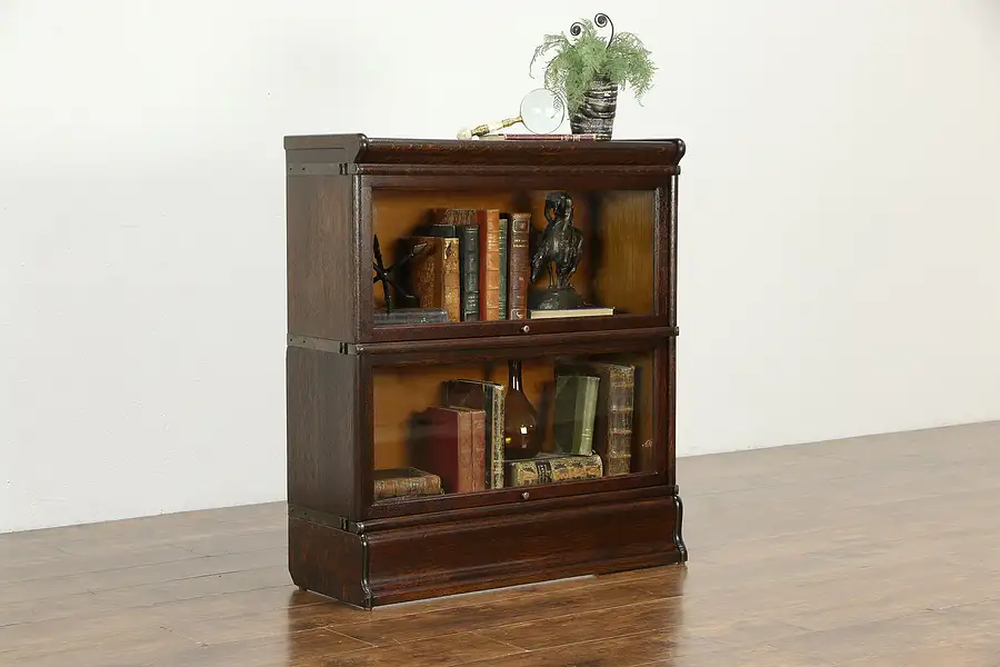 Main image of Oak Antique 2 Stack Lawyer Bookcase, Wavy Glass, Globe Wernicke