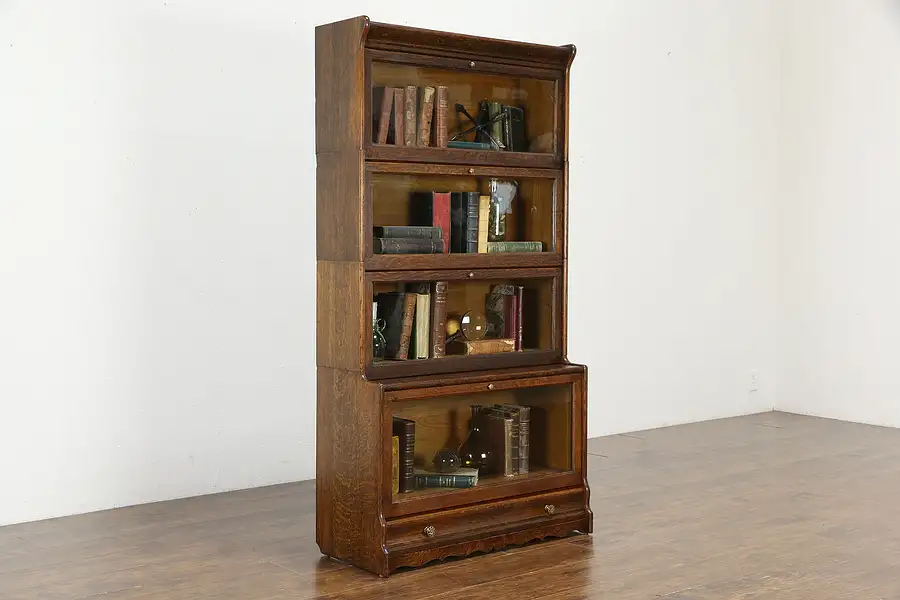 Main image of Oak Antique 4 Stack Lawyer Office Bookcase, Spring Loaded Doors