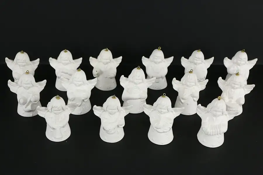 Main image of Set of 15 Christmas Angel Bell Ornaments 1976-90, Goebel Germany