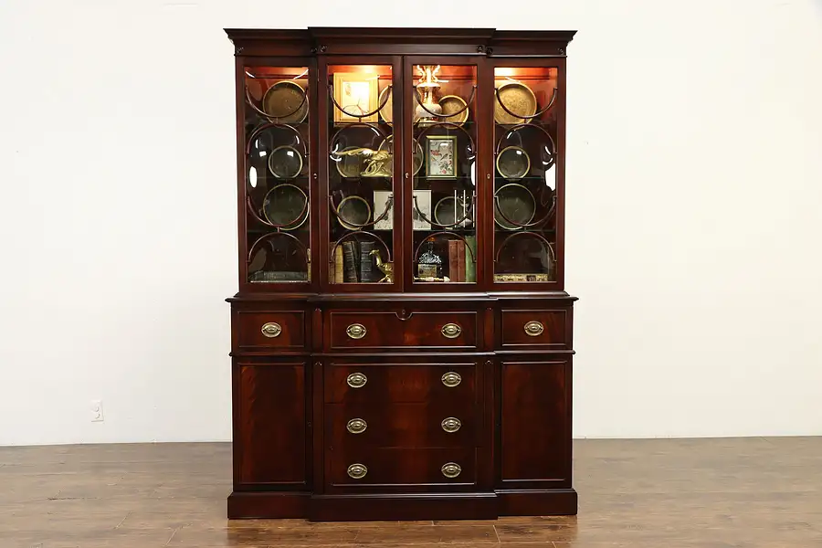 Main image of Traditional Vintage Breakfront China Cabinet or Bookcase & Desk, Saginaw