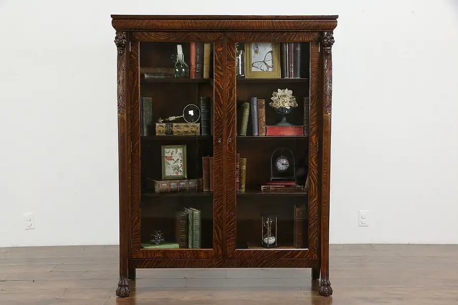 Main image of Victorian Antique Quartersawn Oak Office Bookcase, Lion Heads & Paws