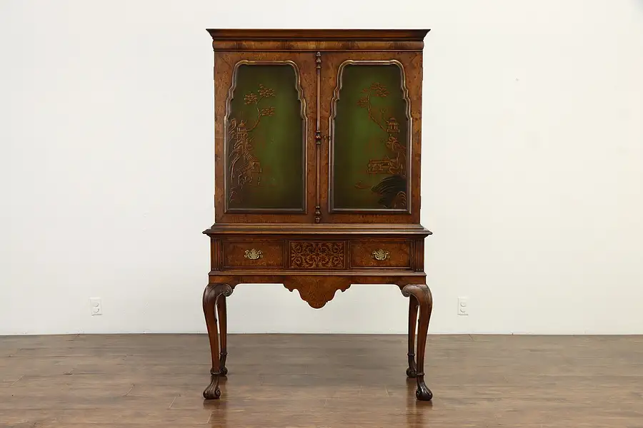 Main image of Chinoiserie Painted Lacquer Antique China or Bar Cabinet, Berkey & Gay