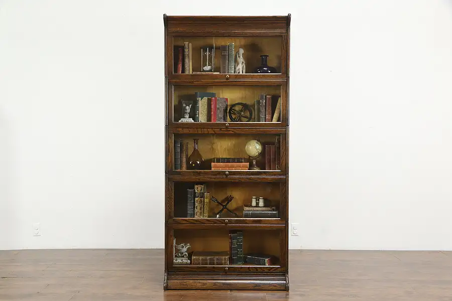 Main image of Oak Antique Lawyer 5 Stack Library or Office Bookcase GRM