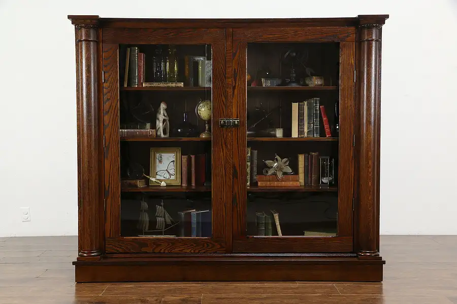 Main image of Oak Antique Back Bar, Bookcase, China Cabinet, Columns, Glass Doors