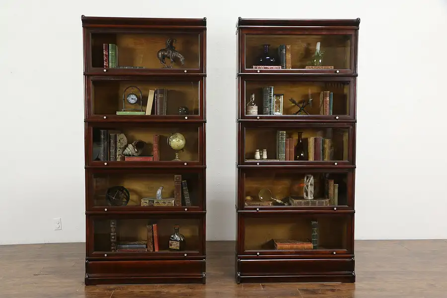 Main image of Pair of 5 Stack Antique Lawyer Office Bookcases, All Original, Macey