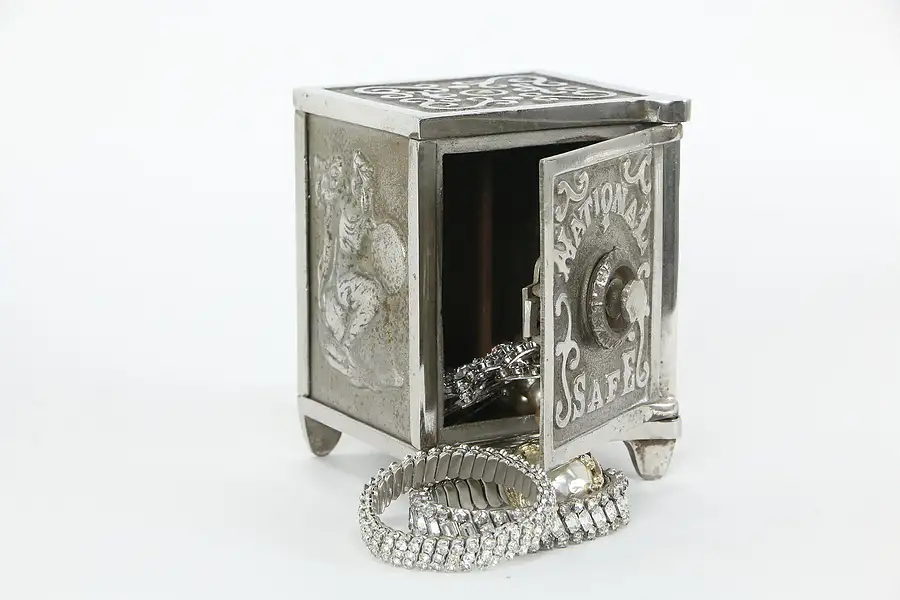 Main image of Nickel Antique Miniature Coin Bank, Combination Lock, National Safe