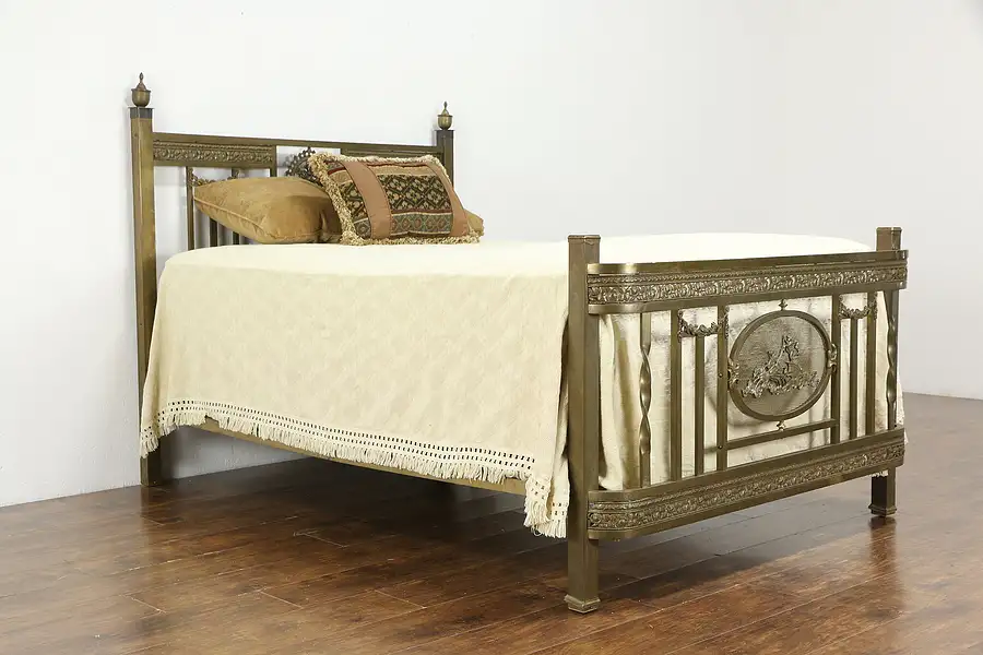 Main image of Victorian Antique Brass Bed, Full Size, Angel or Cherub, Chariot & Roses