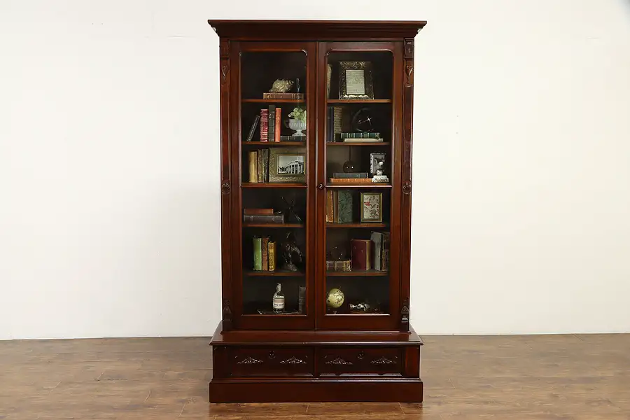 Main image of Victorian Antique Walnut & Burl Library or Office Bookcase