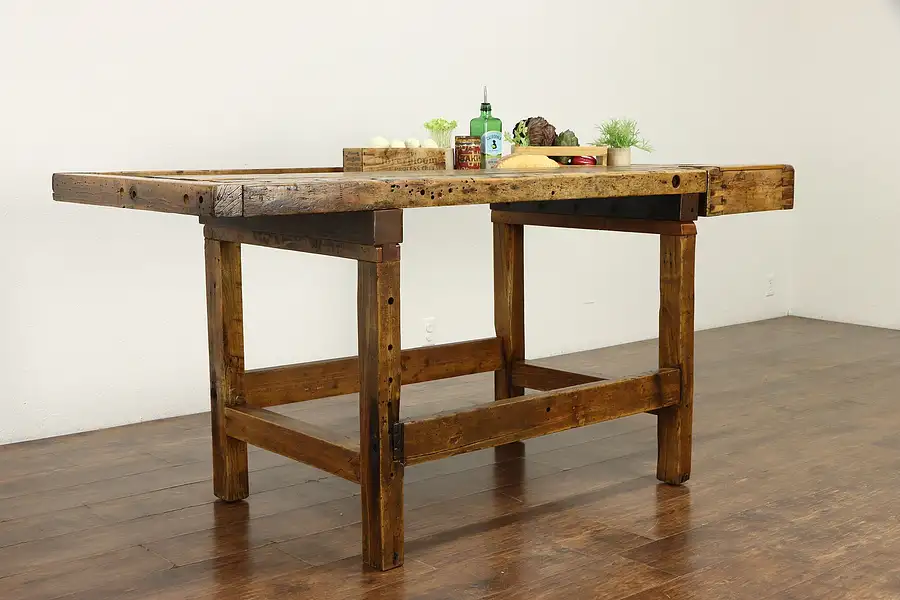 Main image of Carpenter Salvage Antique Workbench, Kitchen Island, Wine & Cheese Table