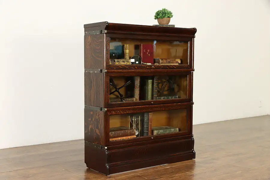 Main image of Oak 3 Stack Antique Lawyer Office or Library Bookcase, Globe Wernicke