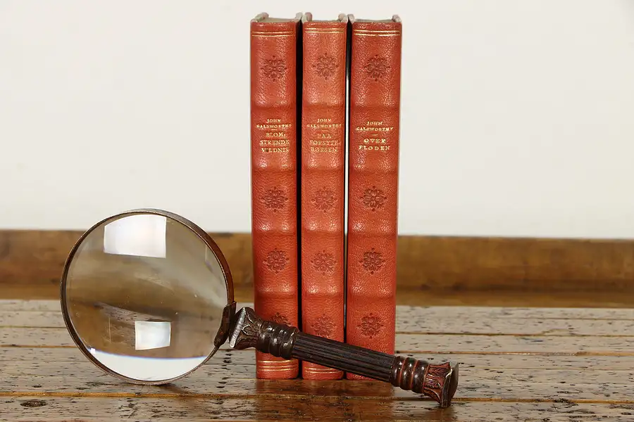 Main image of Set of 3 Gold Tooled Red Leather Bound Books, Danish 1934