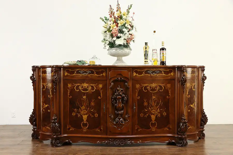 Main image of Italian Vintage 8' Sideboard Server, Buffet, Bar Cabinet Inlaid Marquetry