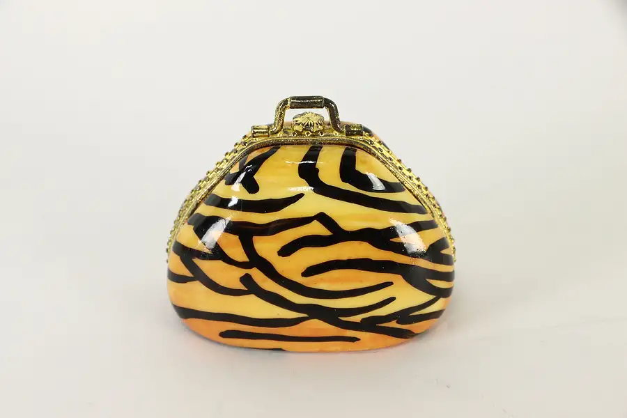 Main image of Porcelain Trinket or Keepsake Box, Handbag Shape with Tiger Print