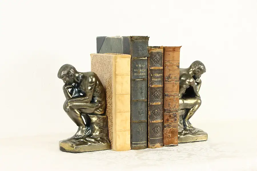 Main image of Antique Pair of Bookends, The Thinker, After Rodan 1928