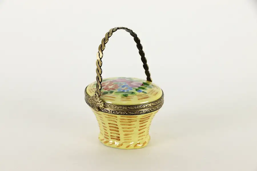 Main image of Porcelain Trinket or Keepsake Box, Yellow Basket, Limoges France