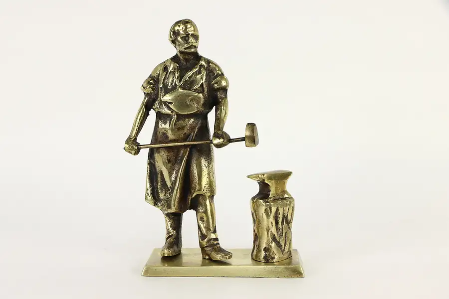 Main image of Brass Vintage Sculpture of a Blacksmith with Hammer and Anvil