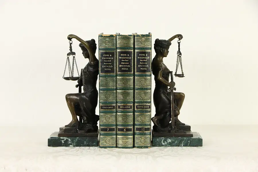 Main image of Pair of Classical Bronze Sculptures or Bookends Scales of Justice, Marble