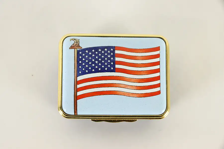 Main image of Porcelain Trinket or Keepsake Box, American Flag, Halcyon Days England