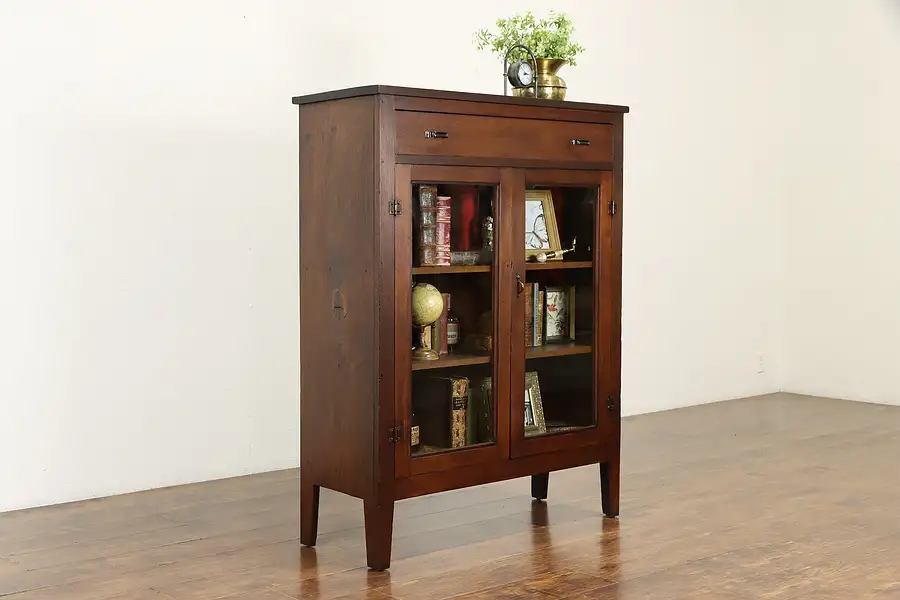 Main image of Farmhouse Antique Walnut Country China Cabinet or Bookcase